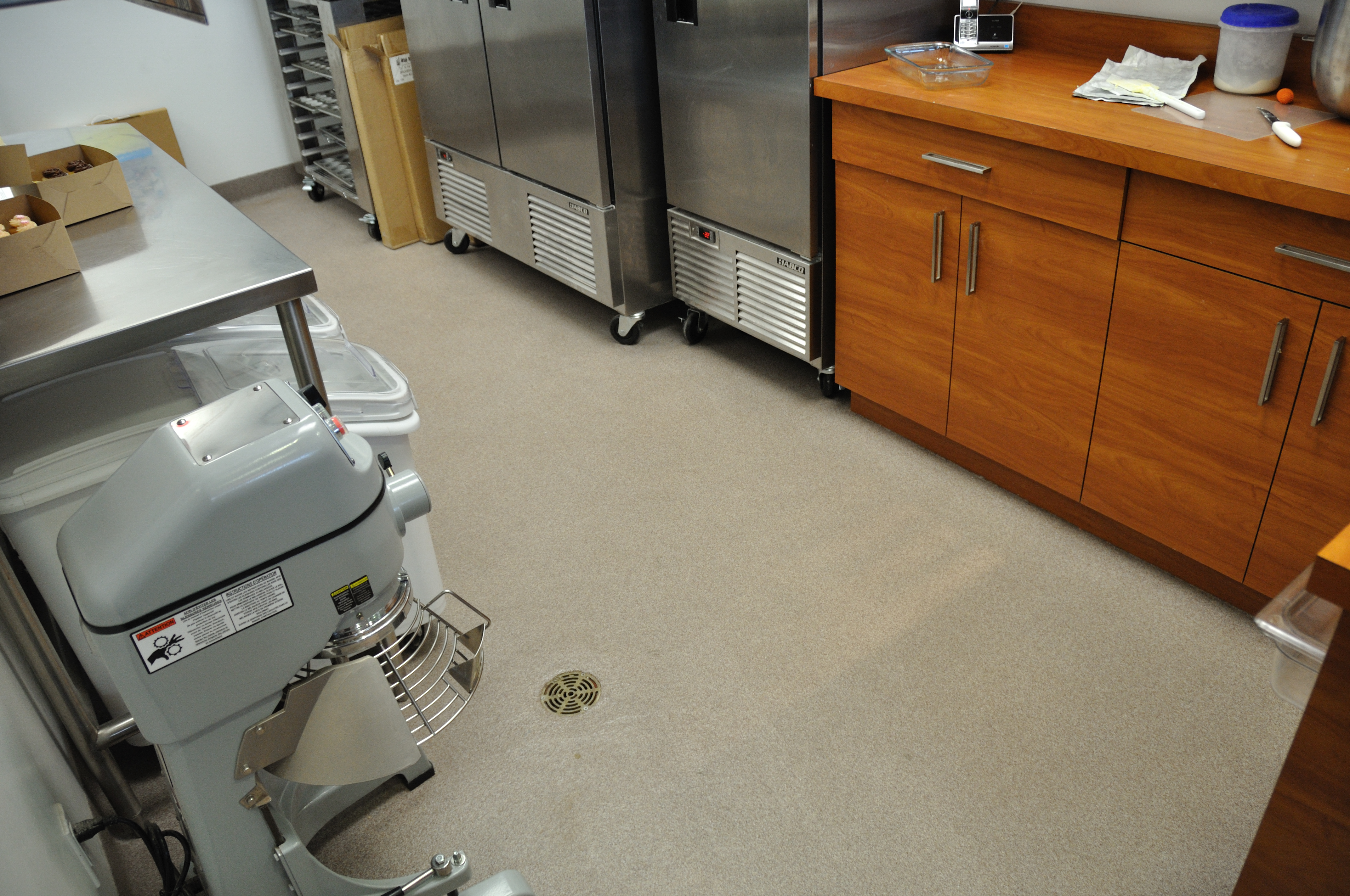 Commercial bakery prep area with seamless StoneCraft Quartz flooring
